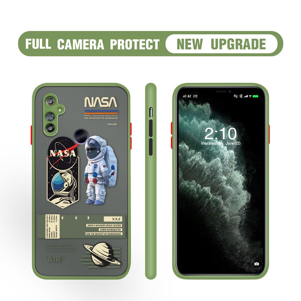 Hontinga for Realme C3 Case Cartoon Astronaut Cover Camera Shockproof Protection Case Edge Frosted Transparent Phone Cover