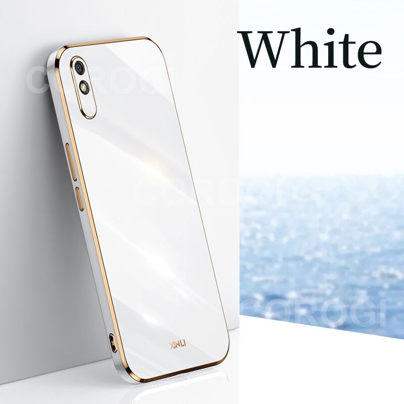 For Xiaomi Redmi 9A Cover Fashion Shiny Plating Square Bumper Slim Phone Case Soft TPU Silicone Shockproof Protective Back Cover