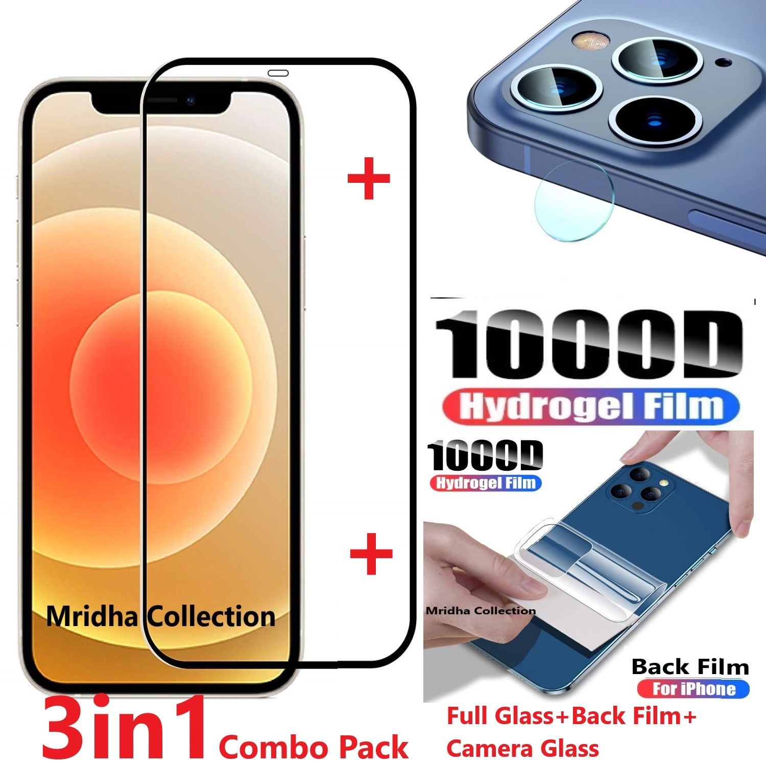 3in1 Protector Combo Pack for iPhone 13 Mini (Full Screen Protector Glass+Back Hydrogel Protector Poly+Camera Lens Protector)
