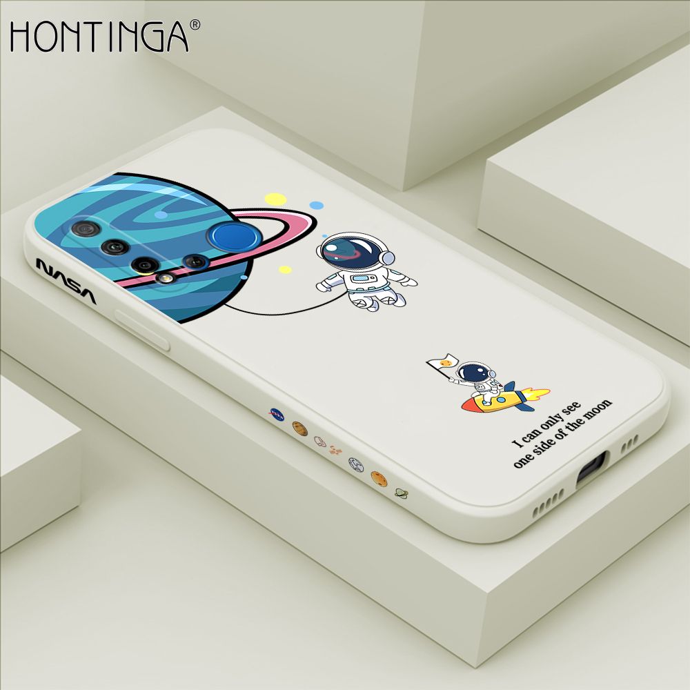 Hontinga for Huawei Nova 5i Case Cartoon Astronaut Side Design Back Cover Soft Square Edge Liquid Silicone Phone Cases