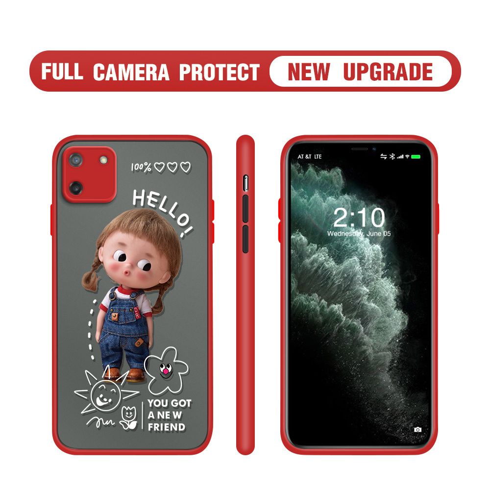 Hontinga for Realme C11 Case Cute Cartoon Little Girl Cover Camera Shockproof Protection Case Edge Frosted Transparent Phone Cover