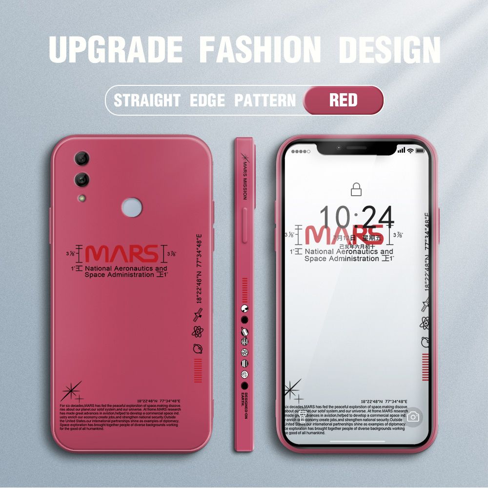 Jizetin for Honor 10 Lite Case New NASA Design Side Design Phone Case Square Edge Pattern Liquid Silicone Cases Full Cover Camera Soft Protection Case