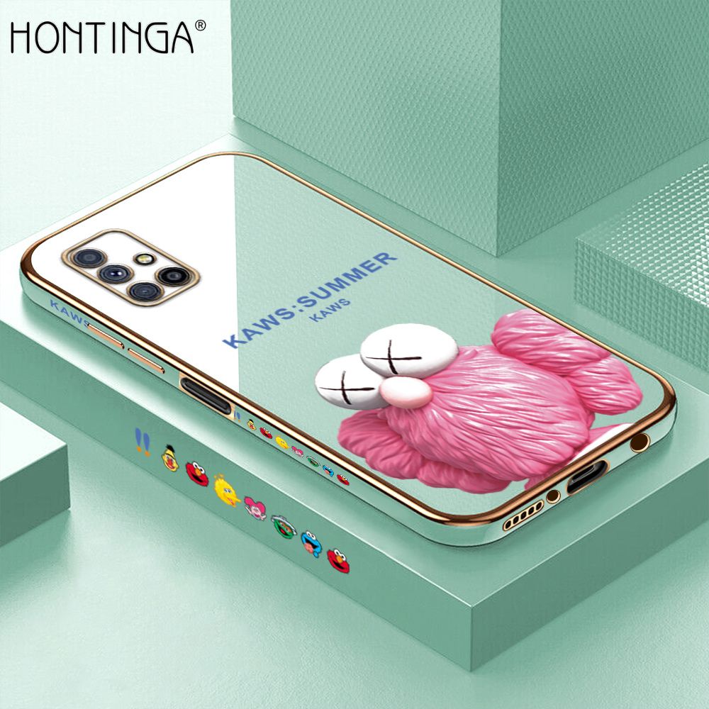Hontinga for Samsung M51 Case Luxury 6D Plating Pink Doll Side Pattern Soft Back Cover Silicone Square Phone Cases