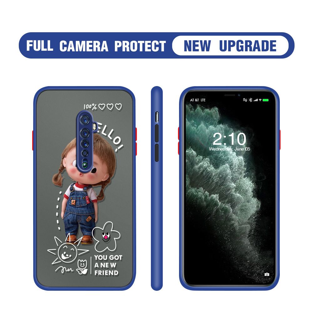Hontinga for OPPO Reno 2 Case Cute Cartoon Little Girl Cover Camera Shockproof Protection Case Edge Frosted Transparent Phone Cover