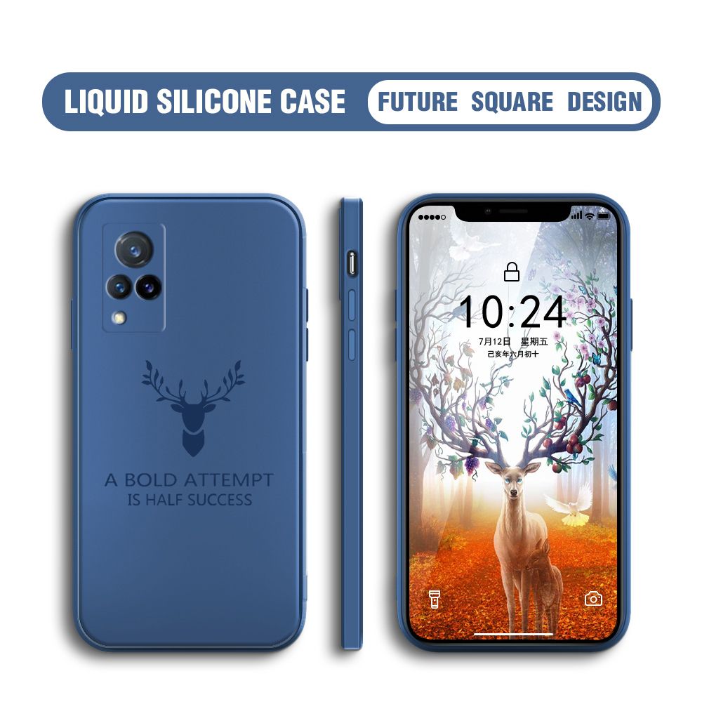 Hontinga for Vivo V21 5G Case Soft Silicone Square ELK Deer Reindeer Phone Cases Full Cover Camera Shockproof Protection Rubber Case