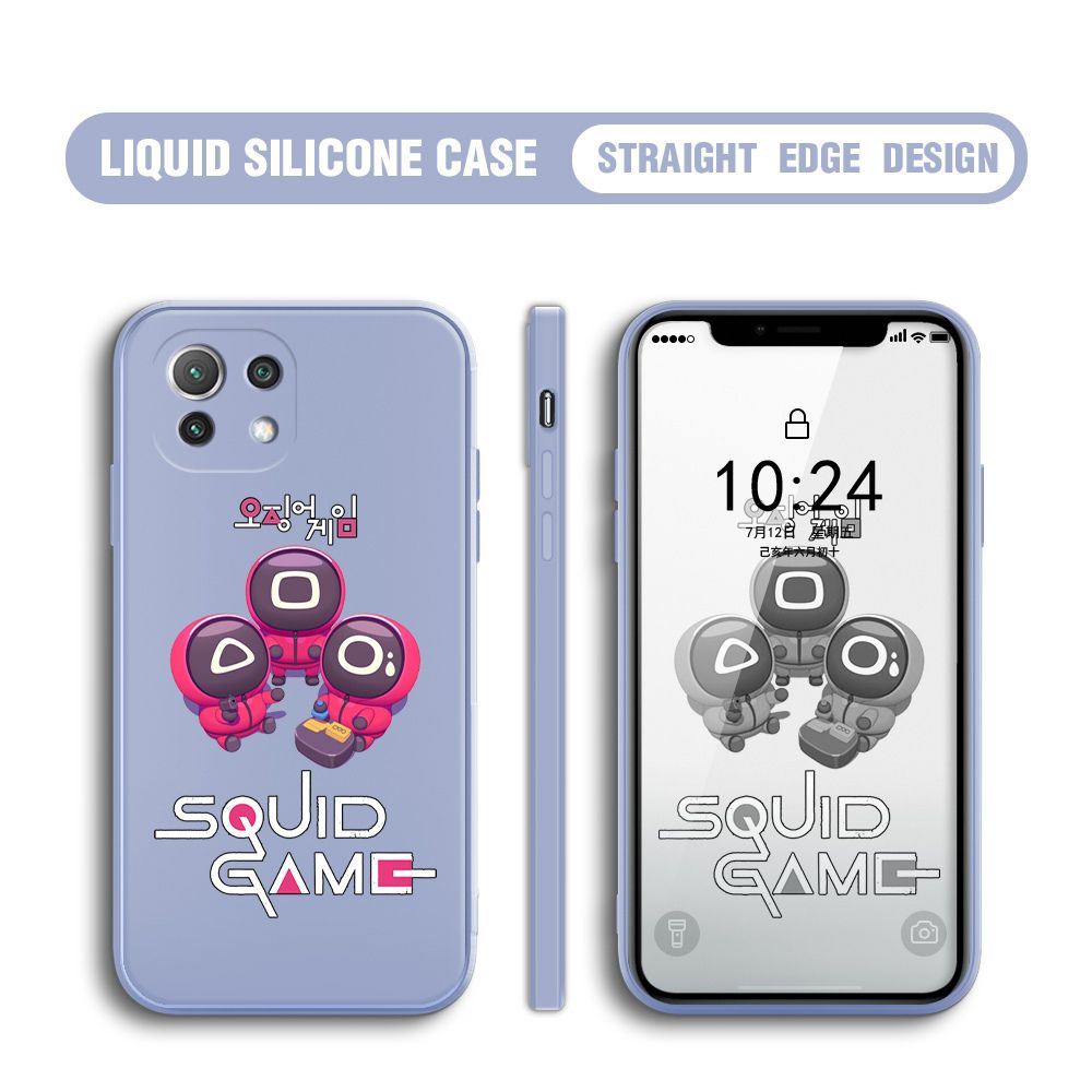 Jizetin for Xiaomi Mi 11 Lite 5G / 11 Lite 5G NE Case Cute Cartoon Cute Squid Character Phone Cover Square Liquid Silicone Shockproof Phone Protective Case
