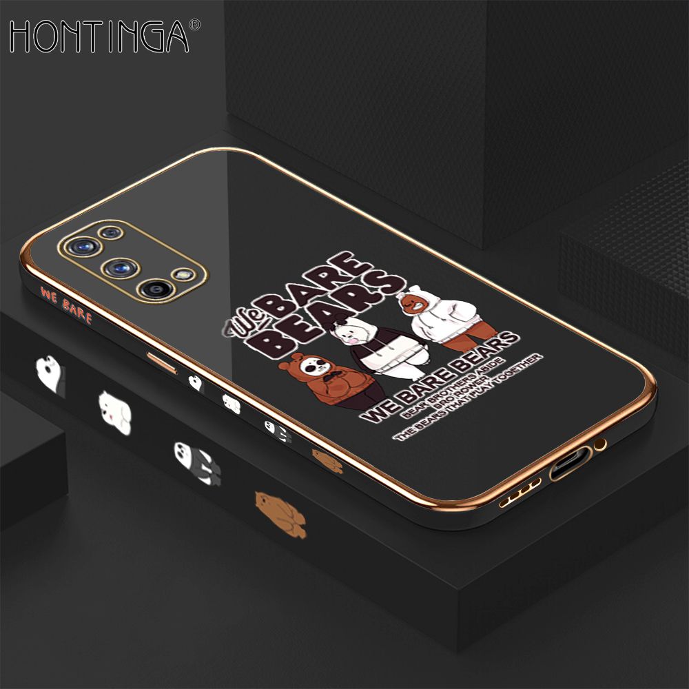 Hontinga for Realme X7 Pro 4G / 5G Back Cover + Free Lanyard Luxury 6D Plating Cute Three Bears Side Pattern Case Soft Silicone Square Mobile Cover