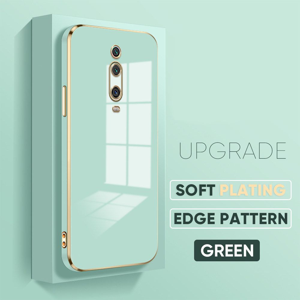 Jizetin (Free Lanyard) Redmi K20 Luxury 6D Plating Soft Casing Silicone Square Frame Phone Case Shiny Bling Back Cover