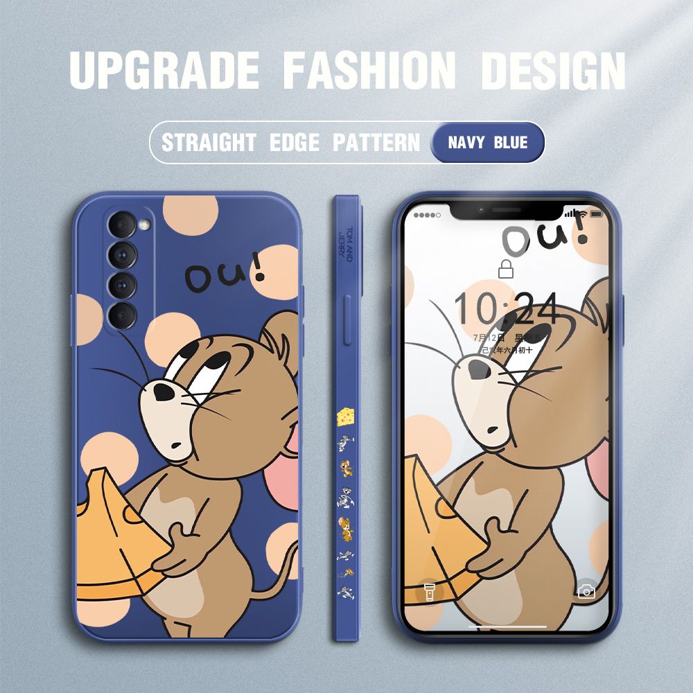 Jizetin for OPPO Reno4 Pro Case Tom and Jerry Design Side Design Phone Case Square Edge Pattern Liquid Silicone Cases Full Cover Camera Shockproof Protective Case