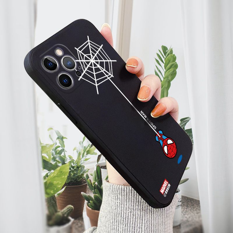 AMORVOR for iPhone 12 Pro Back Cover Cartoon Cute Spiderman Side design Soft Case Liquid Silicone Phone Cases