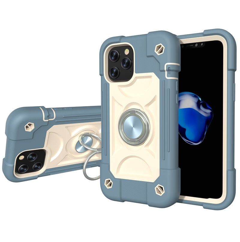 Armor Bumper Shockproof Phone Case For iPhone 13 12Pro 11 Pro Max XR XS Max X 7 8 Plus Colorful Rugged Ring Holder Hard PC Cover