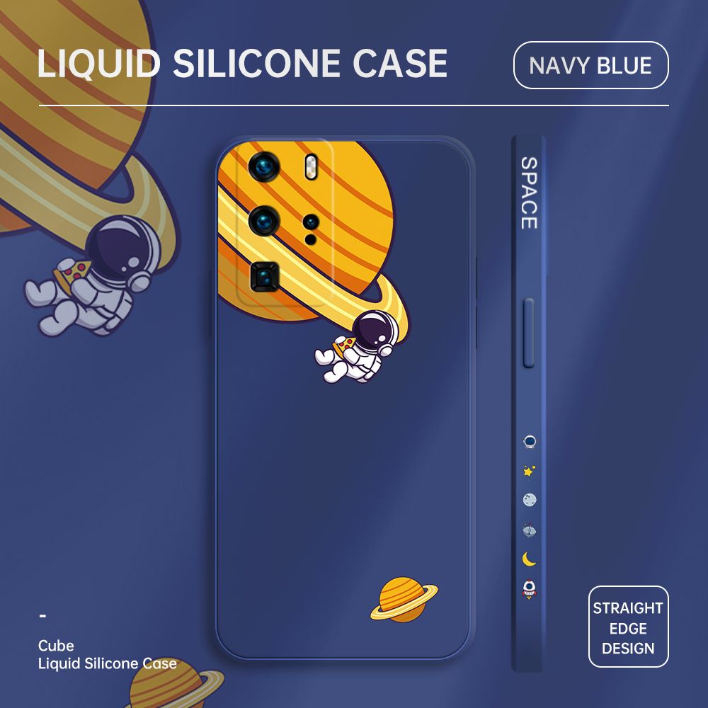 Phone Case For Huawei P30 P30 Pro P40 P40 Pro Cellphone Case Cartoon NASA Planet Astronaut Side Design Phone Case Square Edge Pattern Liquid Silicone Casing Full Cover Camera Case