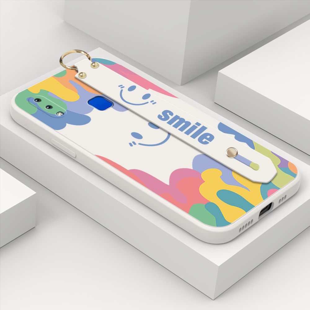 ZeroQiQi for Vivo Y95 Wrist Strap Case Soft Candy Color Splash Ink Cover Trend Square Printed Pattern Liquid Silicone Phone Case