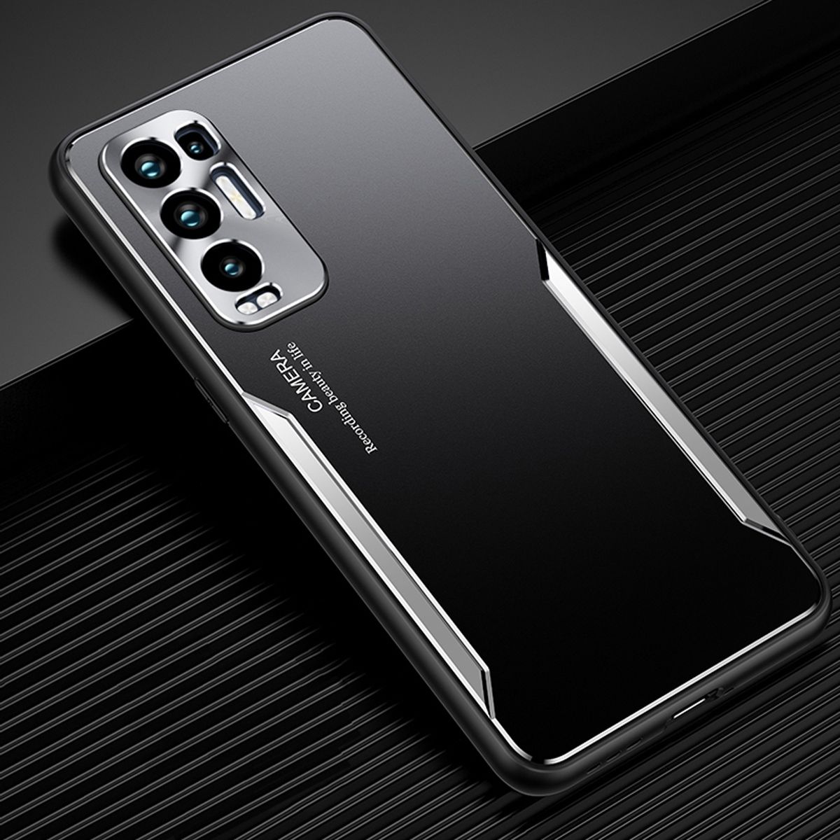 For OPPO Reno5 5G Electroplated Metal Back Panel Soft TPU Bumper Double Shockproof Protective Cover Compatible case
