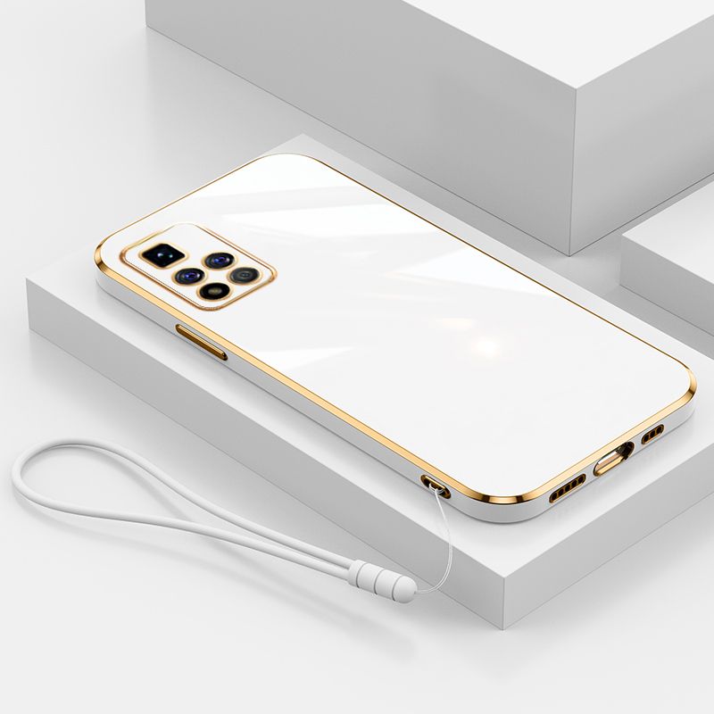For Xiaomi Redmi 10 Prime Cover with Wrist Strap Fashion Shiny Plating Square Bumper Girls Phone Case Soft TPU Silicone Shockproof Protective Back Cover
