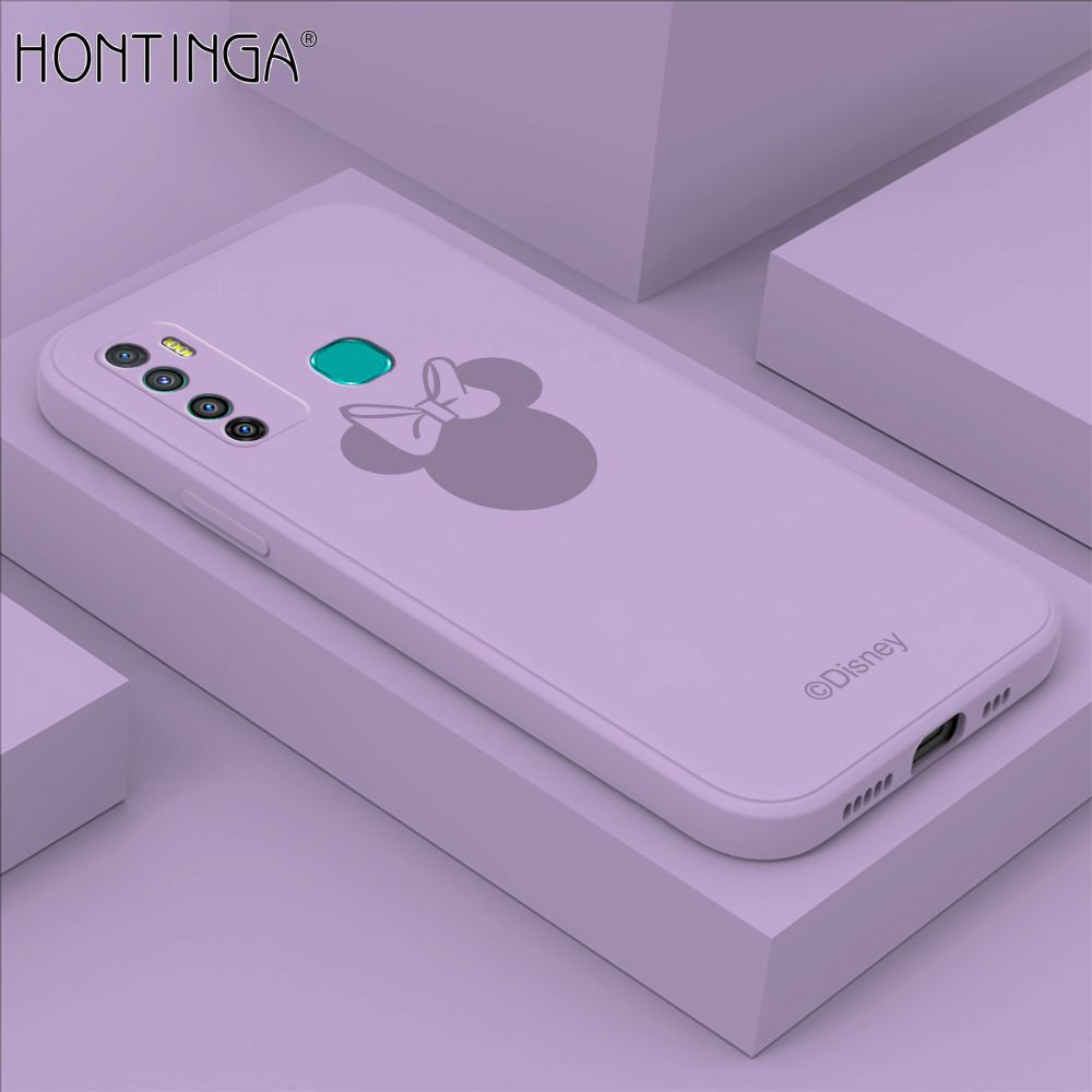 Hontinga for Infinix Hot 9 Case Cartoon Mouse Phone Case Soft Square Edge Silicone Cases Full Lens Cover Shockproof Protection Cover