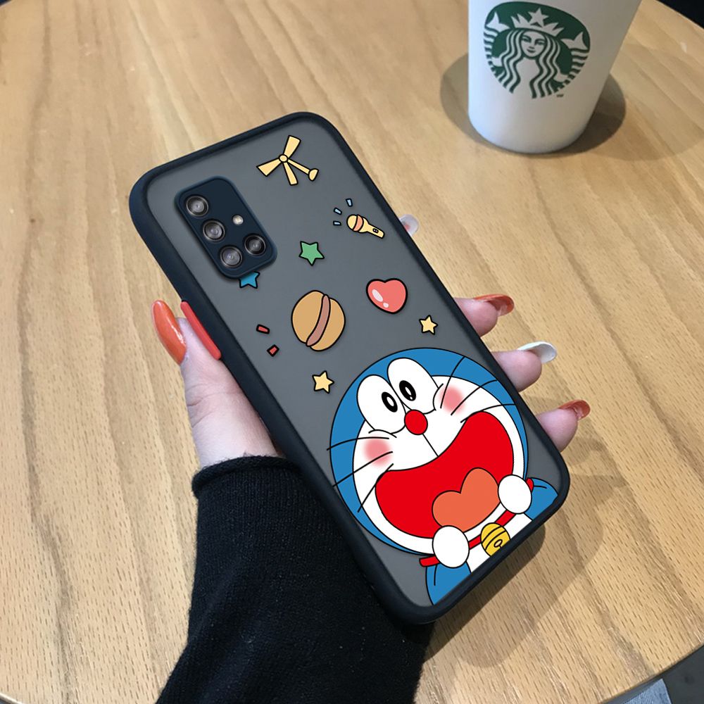 UCUC for Samsung Galaxy A71 5G Back Cover Laugh Doraemon Frosted Transparent Hard Phone Case Thin Shockproof Full Cover Camera Protect Case