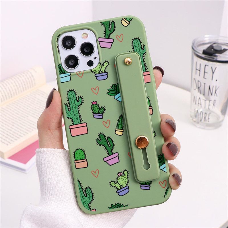 Cactus Wristband Case for OPPO A53 A92 A31 A12 A5s A3s A5  A9 A7 A52 A57 A93 A71 F11 R9s Cover for OPPO Reno4 F 2 3 5 Pro Realme C12 C11 C15 C3 5i 6i 7i 2 3 5 6 Cute Stand Holder Soft Phone Case