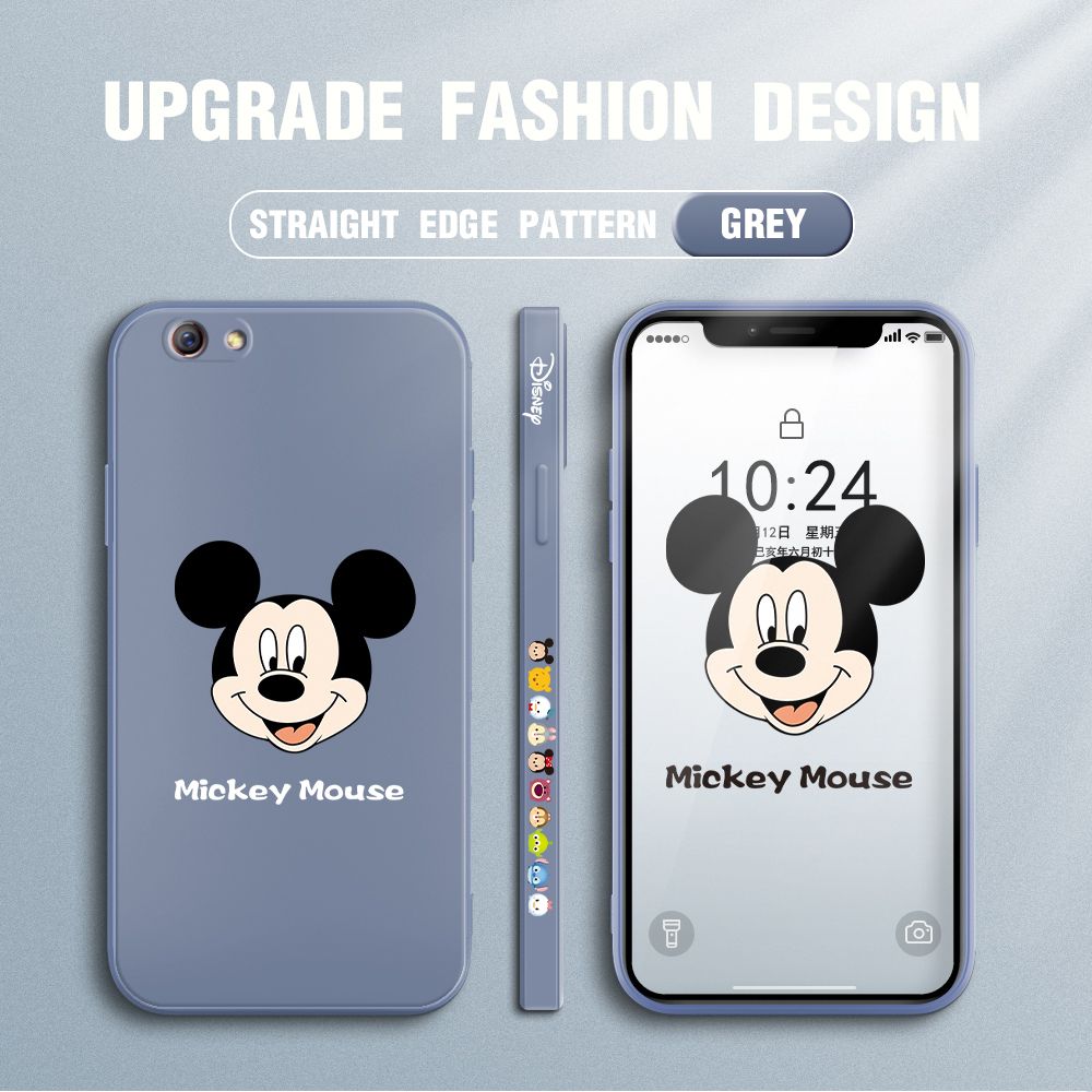 Jizetin for OPPO R9S Plus Case Creative Cartoon Mouse Avatar Side Design Phone Case Square Edge Pattern Liquid Silicone Cases Full Cover Camera Shockproof Protective Case