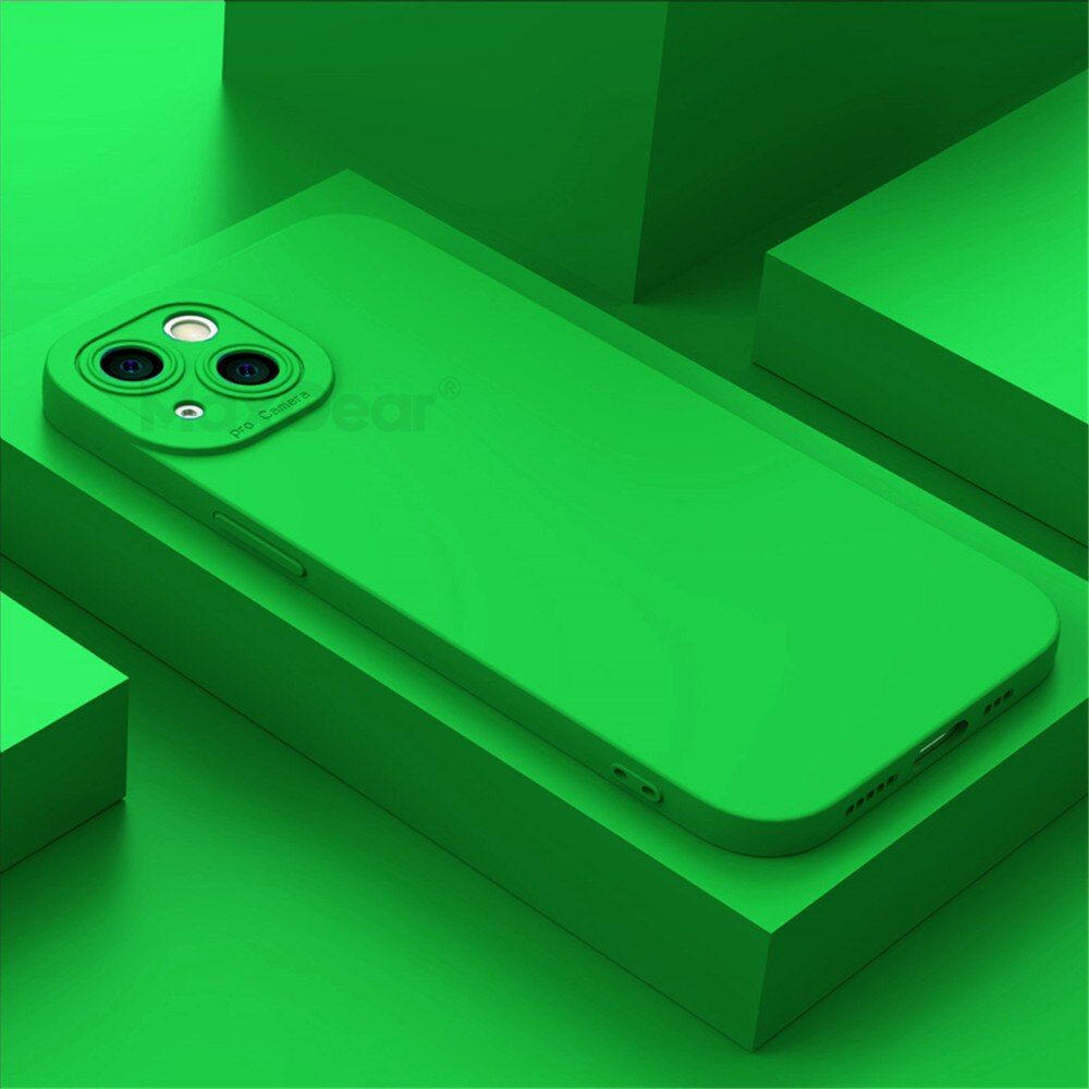 Luxury Liquid Silicone Case For iPhone 13 12 11 Pro Max XR X XS 7 8 Plus SE 2 Shockproof Bumper Lens Protection Candy Soft Cover
