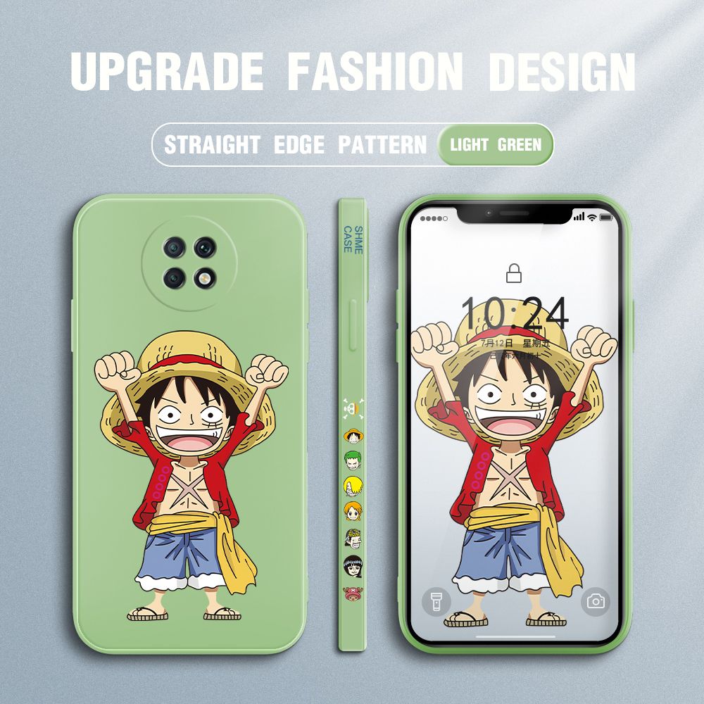 Jizetin for Xiaomi Redmi Note 9T Case Anime One-Piece Monkey D. Luffy Anime Side Design Phone Case Square Edge Pattern Liquid Silicone Cases Full Cover Camera Shockproof Protective Case