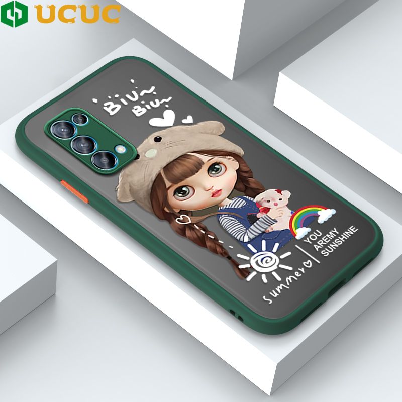 UCUC for OPPO Reno5 4G 5G Back Cover Rainbow Lovely Girls Frosted Transparent Hard Phone Case Thin Shockproof Full Cover Camera Protect Case