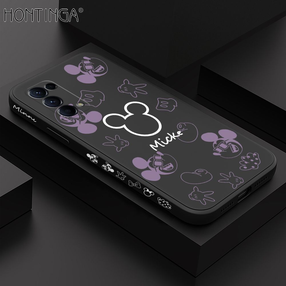 Hontinga for OPPO Reno 5 Pro 5G Case Side Design Cute Mouse Avatar Back Cover Soft Square Edge Pattern Liquid Silicone Trend Phone Cases
