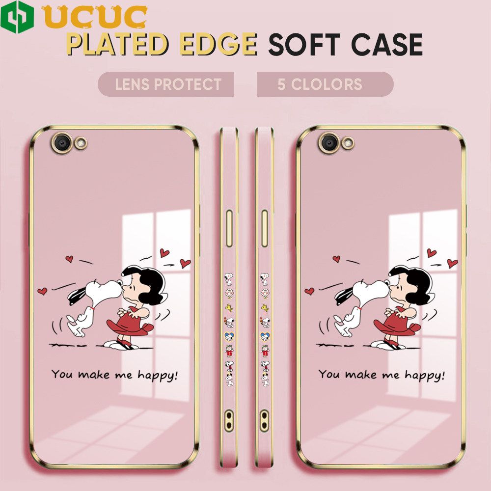 UCUC for Vivo Y67 V5 V5 Lite V5S Back Cover + Free Lanyard Happy Puppy Luxury 6D Plating Case Side Pattern Soft Silicone Square Phone Cases