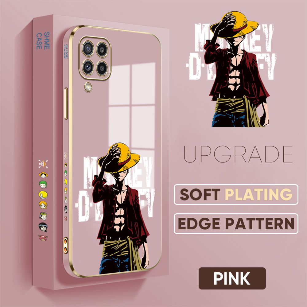 TA for Samsung Galaxy M32 Back Cover + Free Lanyard Handsome Luffy Luxury 6D Plating Case Side Pattern Soft Silicone Square Phone Cases