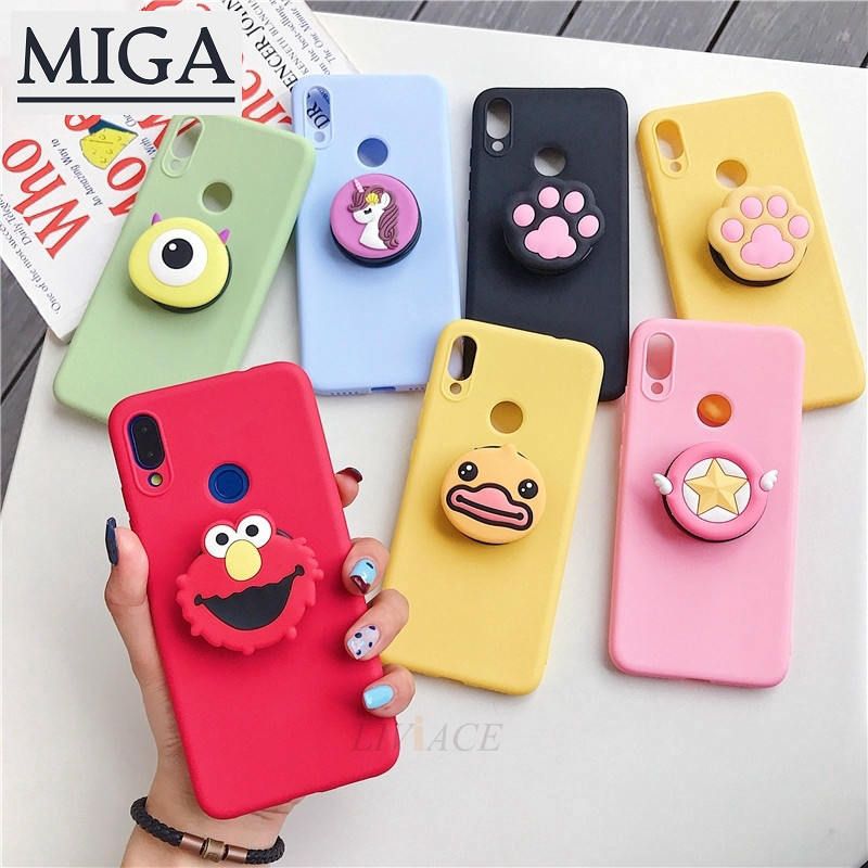 Realme C11 C15 6 3 5 Pro C2 5i C3 6i A31  A52 A92 3D Cartoon Soft Silicon TPU Case With Holder Ring Cover caiweiqi