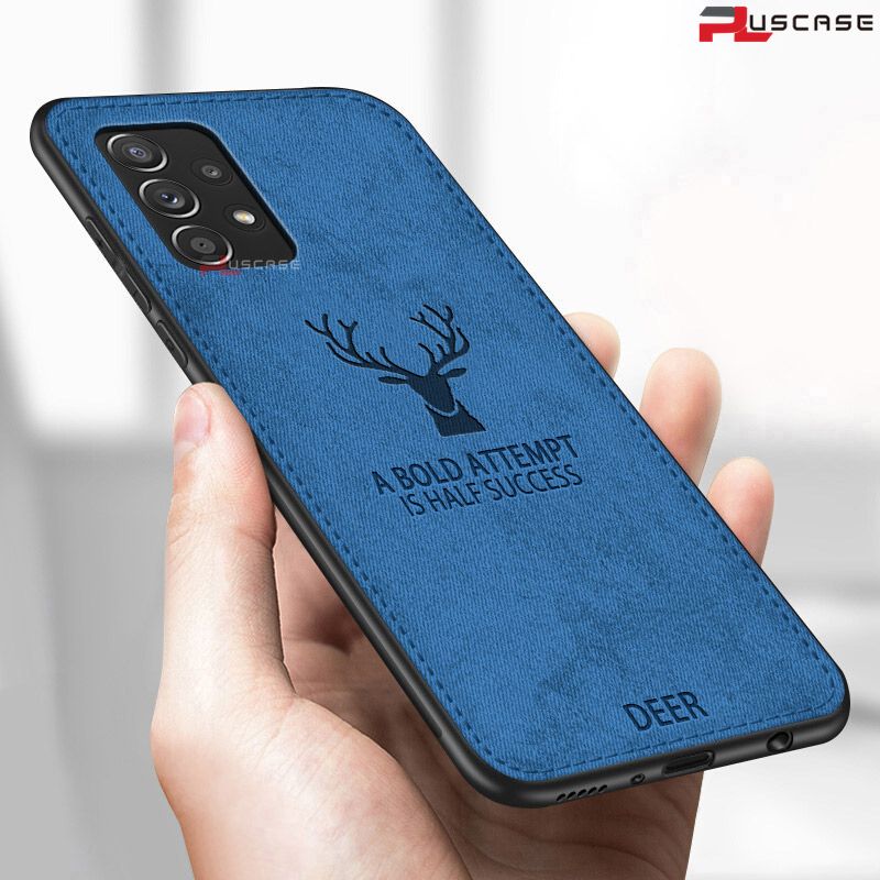 PlusCase for Samsung Galaxy A52 / A52s 5G Hybrid Fabric Texture Deer Pattern Case Shockproof Soft Bumper Matte Back Cover