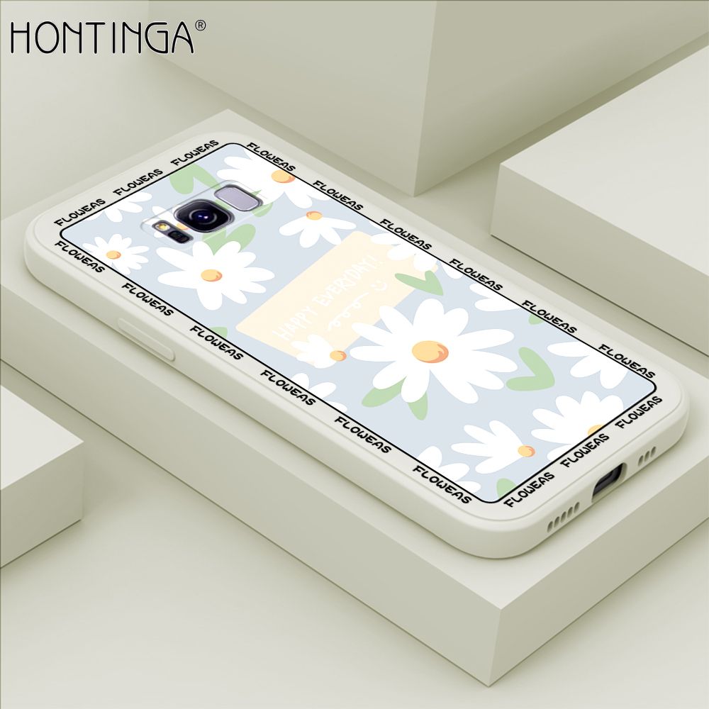 Hontinga for Samsung S8 Plus Case Beautiful Daisy Flower Phone Case Phone Case Soft Square Edge Silicone Cases Full Lens Cover Shockproof Protection Cover