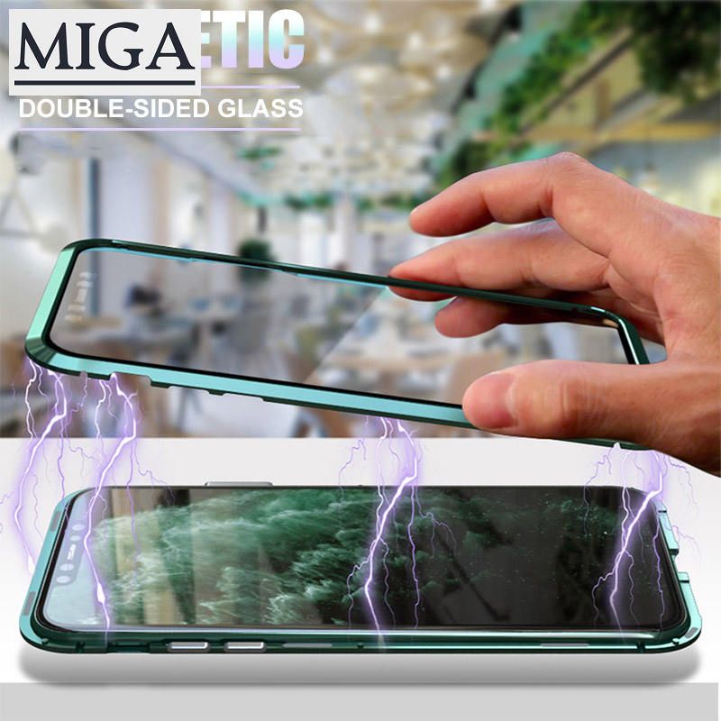 For Samsung Galaxy A11 A31 M31 Note 10 Lite A91 S10 Lite A10S A20S A10 M10 A20 A30 A50 A50S A30S A70 A7 A9 2018 M20 M30 A51 A71 Double-sided Glass Magnetic 2 In 1 Adsorption Metal Case Double Tempered Glass Aluminum Frame Shock Protection Flip Cover