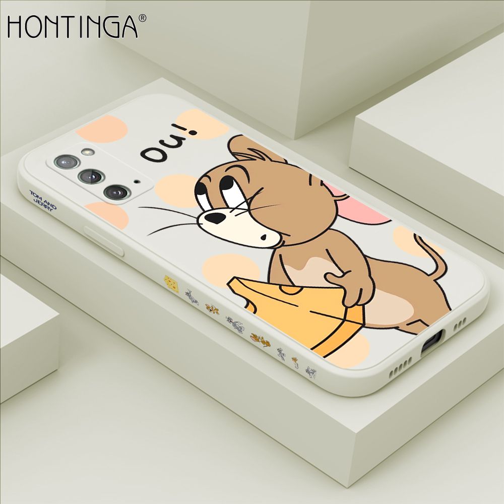 Hontinga for Samsung Note 20 Case Side Design Cute Cartoon Mouse Back Cover Soft Square Edge Pattern Liquid Silicone Trend Phone Cases