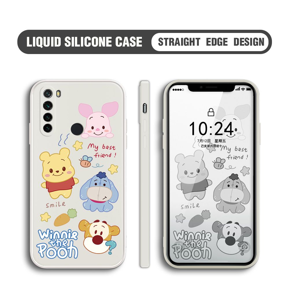BILI for Redmi Note 8 Back Cover Cute Winne Friends Multicolor Liquid Silicone Phone Case Soft Square Lens Protection Phone Cases
