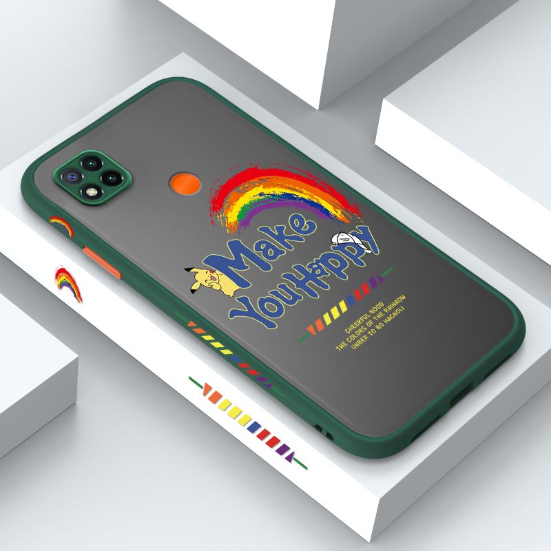 ZeroQiQi for Redmi 9C Case Creative Cartoon Rainbow Pikachu Side Printing Cover Frosted Ultra Thin Protective Anti Fall Phone Case