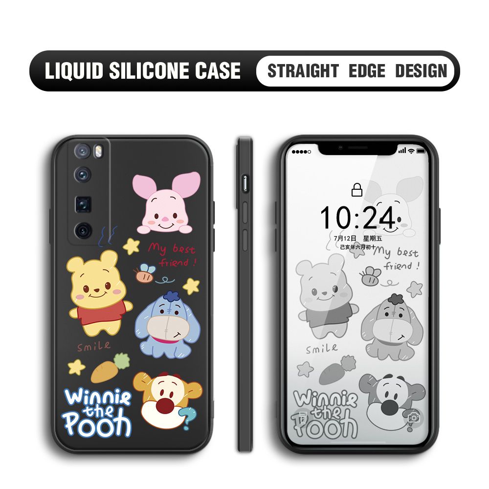 BILI for Huawei Nova 7 Pro Back Cover Cute Winne Friends Multicolor Liquid Silicone Phone Case Soft Square Lens Protection Phone Cases