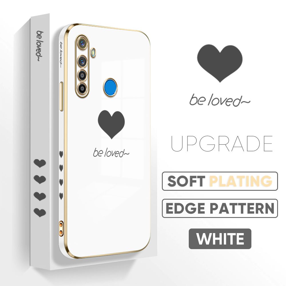 TA for Realme 5 5i 5s 6i Back Cover + Free Lanyard Simple Love Luxury 6D Plating Case Side Pattern Soft Silicone Square Phone Cases