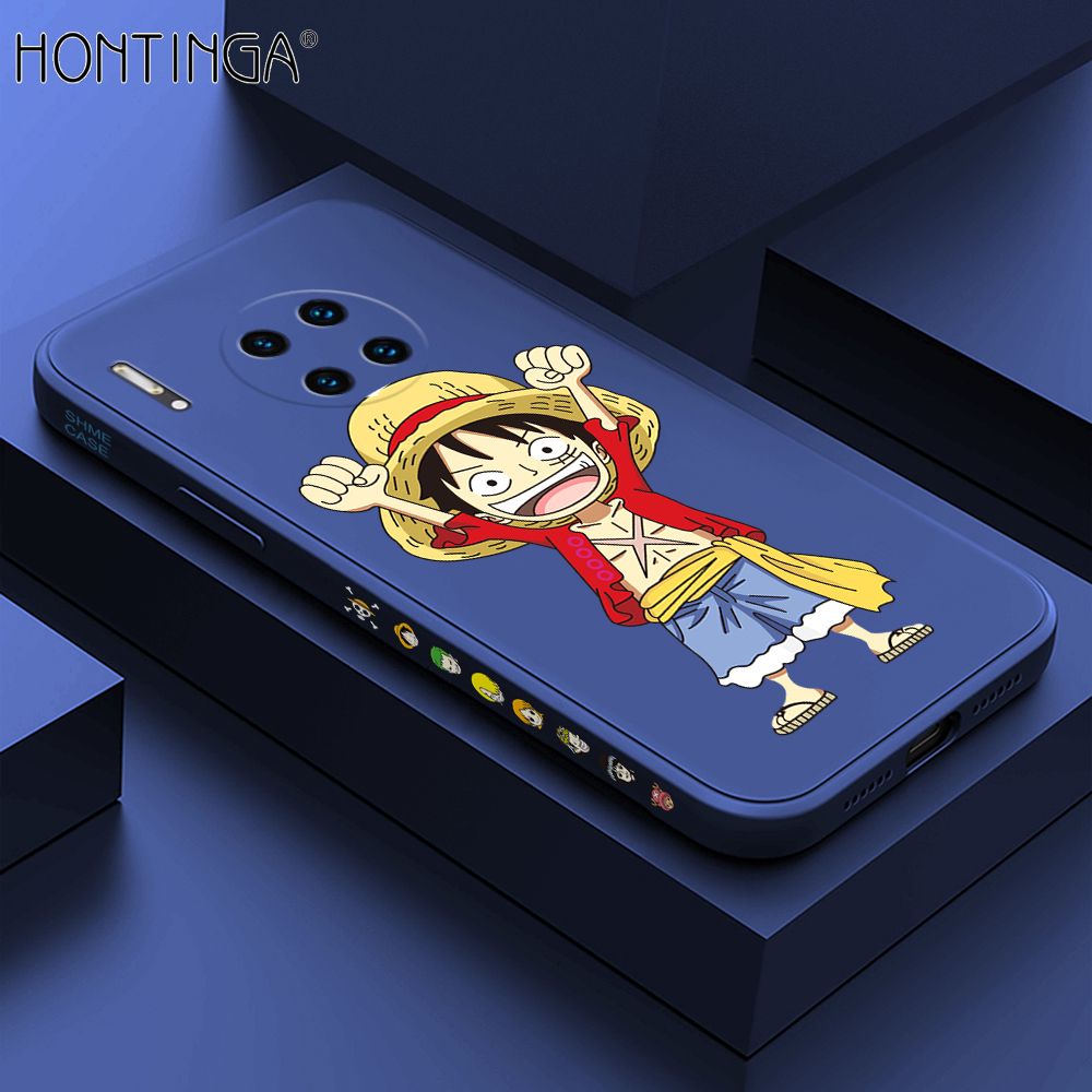 Hontinga for Huawei Mate30 Pro Case Side Design Anime Cartoon Luffy Back Cover Soft Square Edge Pattern Liquid Silicone Trend Phone Cases