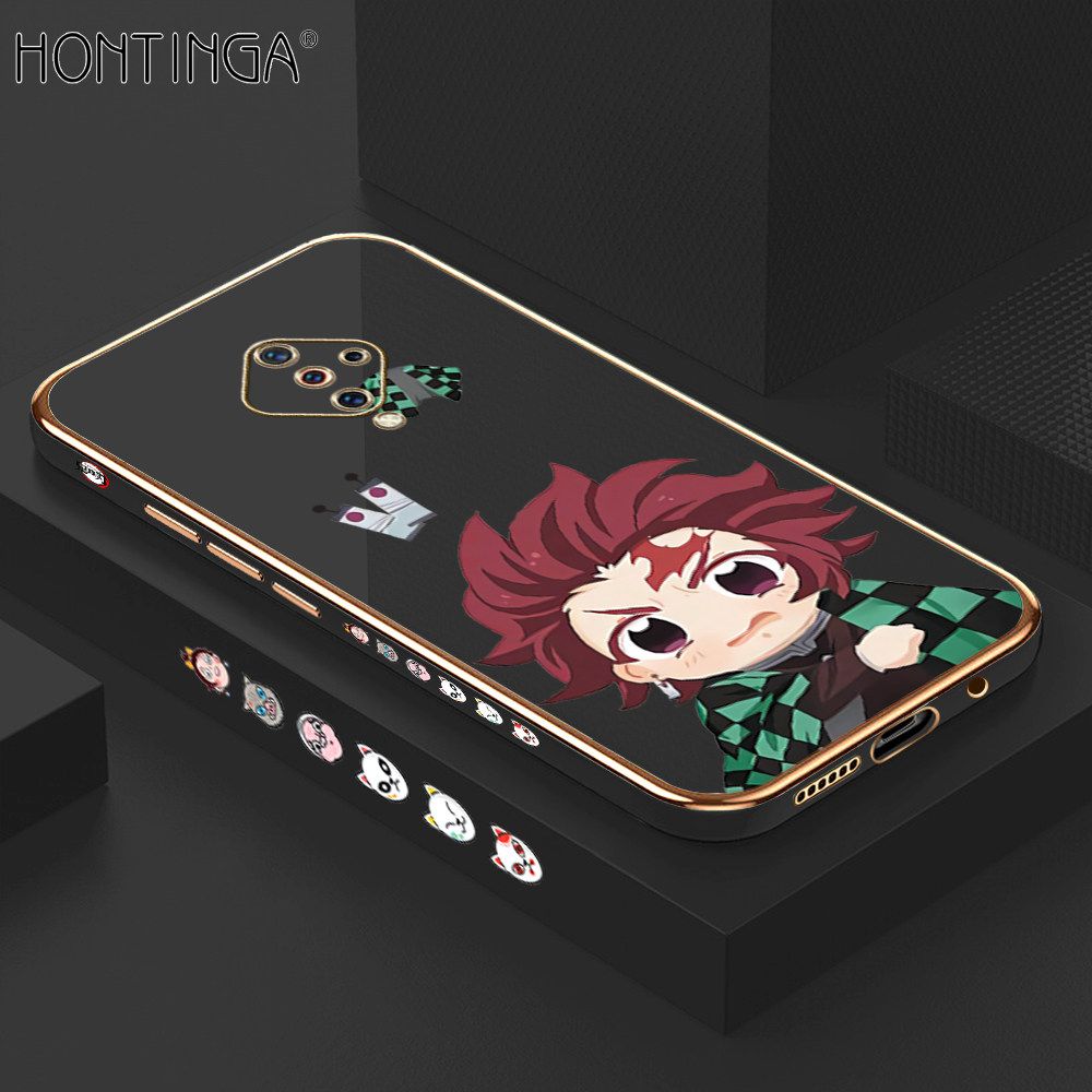 Hontinga for Vivo S1 Pro Back Cover + Free Lanyard Luxury 6D Plating Cartoon Anime Tanjirou Side Pattern Case Soft Silicone Square Mobile Cover