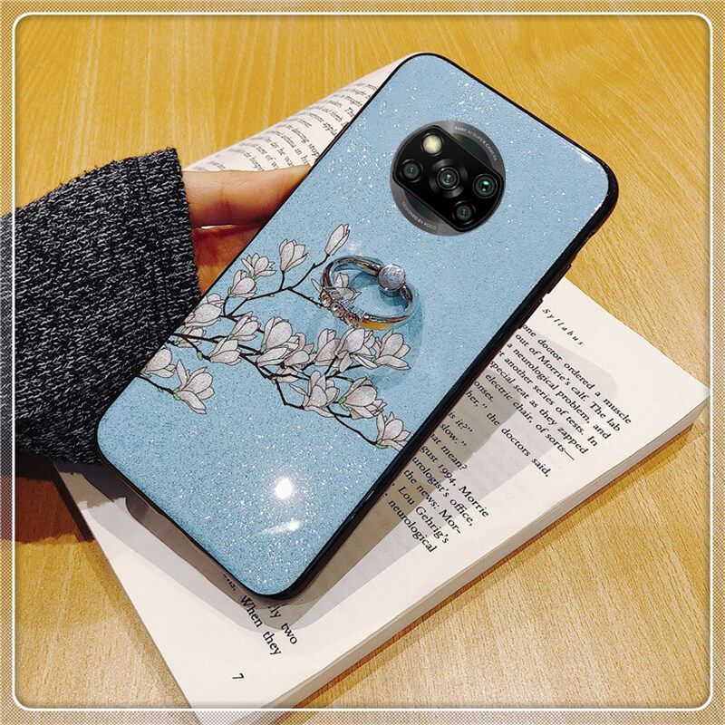 Phone case Xiaomi Poco X3 Case Soft Magnolia Flower Couple Phone Cases For Xiaomi Poco X3 Ring Holder Back Cover