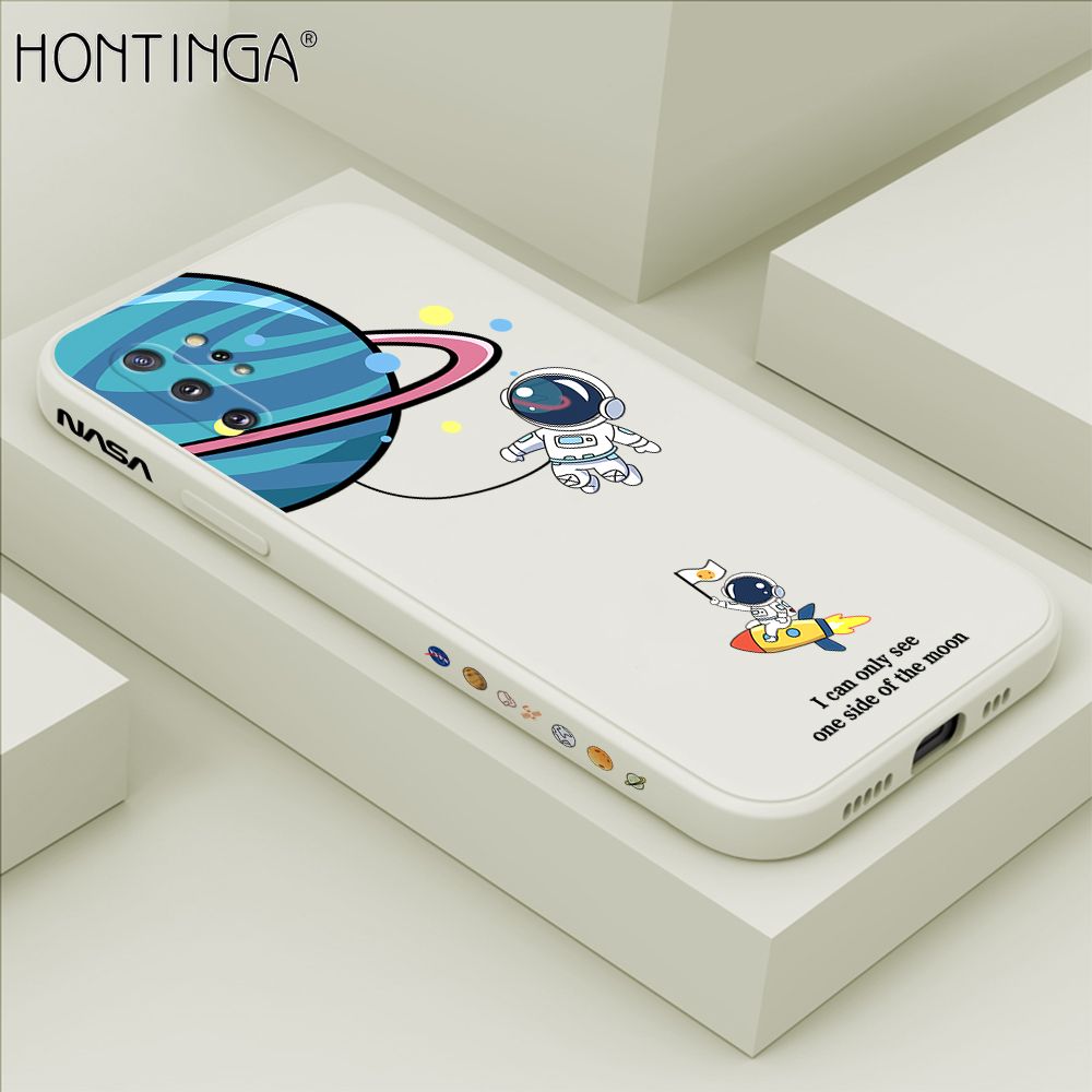 Hontinga for Samsung Note 10 Plus Case Cartoon Astronaut Side Design Back Cover Soft Square Edge Liquid Silicone Phone Cases