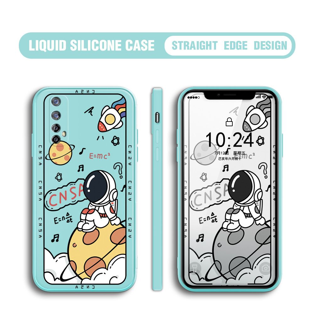 BILI for Realme 7 / Narzo 20 Pro Back Cover Little Astronaut Sit In Planet Multicolor Liquid Silicone Phone Case Soft Square Lens Protection Phone Cases