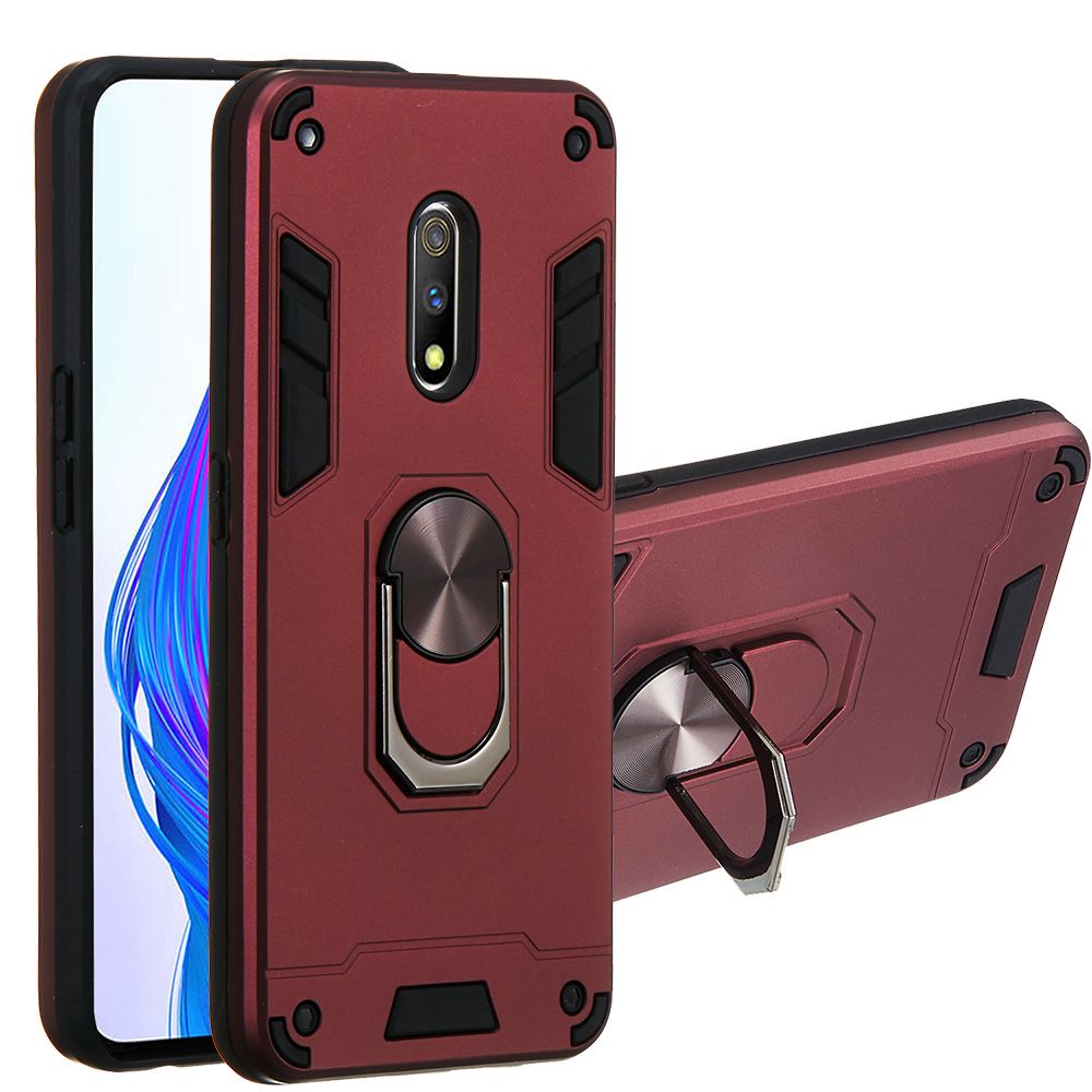 For Realme X Double-layer Warframe Series with 360 Degree Rotating Ring Ruggedized Shock Protective Case