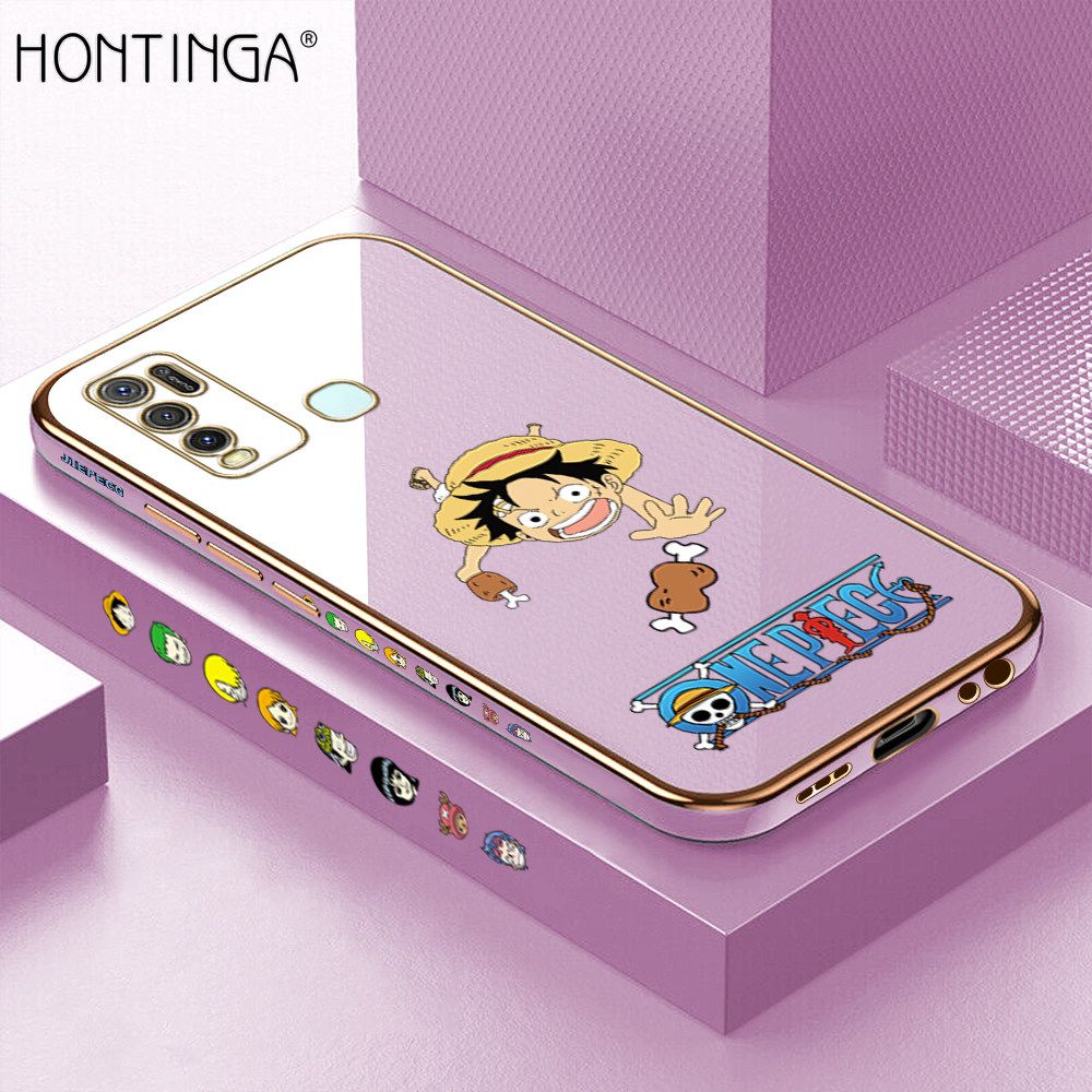 Hontinga for Vivo Y30 Back Cover + Free Lanyard Luxury 6D Plating Big Stick Meat Boy Side Pattern Case Soft Silicone Square Mobile Cover