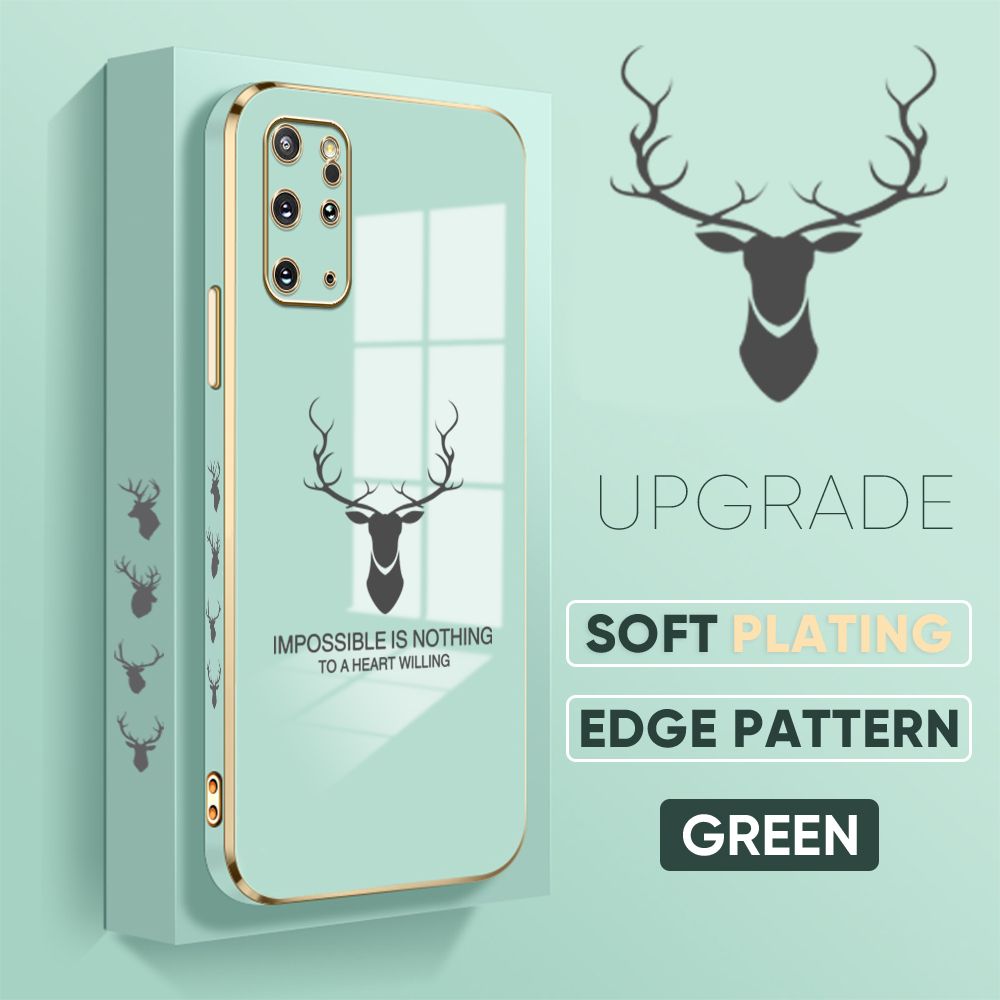 Jizetin (Free Lanyard) Samsung Galaxy S20 Plus Back Cover Antlers Luxury 6D Plating Case Side Pattern Soft Silicone Square Phone Cases
