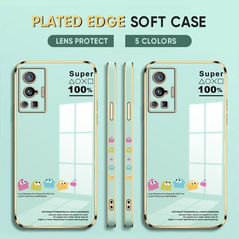 Luxury 6D Plating Case for Vivo X60 Back Cover Game Little Monster Side Pattern Soft Silicone Square Phone Cases