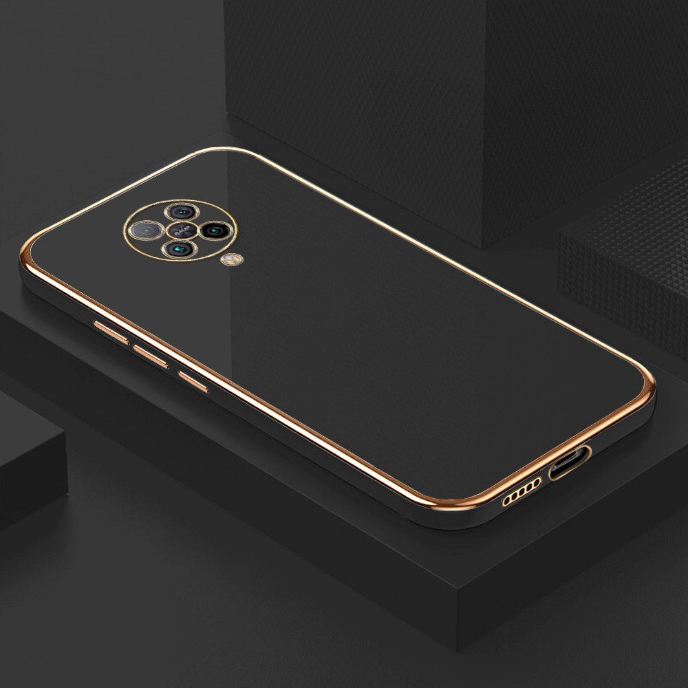 Luxury 6D Plating Soft Casing Silicone Square Frame Phone Case For Redmi K30 Pro Case Shiny Bling Back Cover + Free Lanyard