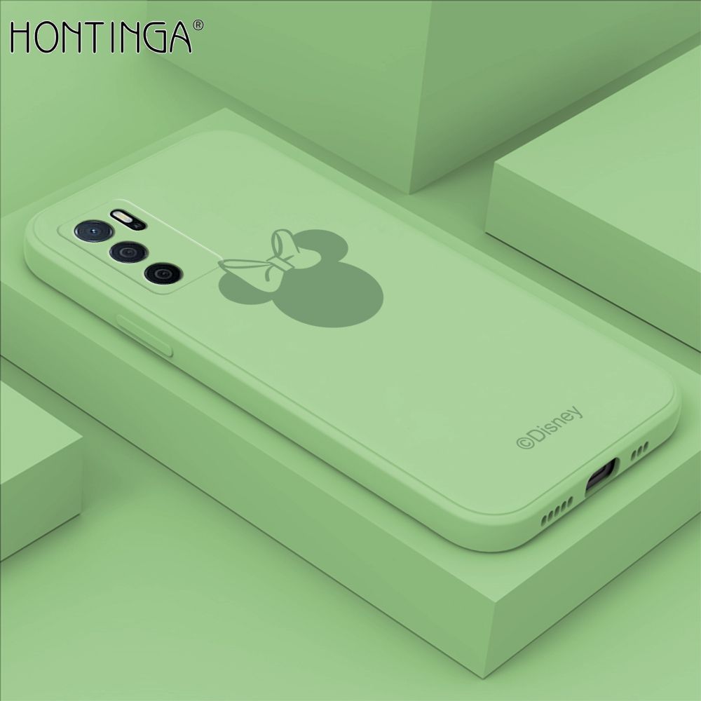 Hontinga for OPPO A16 Case Cartoon Mouse Phone Case Soft Square Edge Silicone Cases Full Lens Cover Shockproof Protection Cover