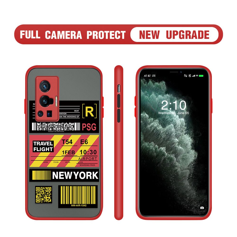 Hontinga for Vivo X70 Pro 5G Case Creative Flight Ticket Cover Camera Shockproof Protection Case Edge Frosted Transparent Phone Cover